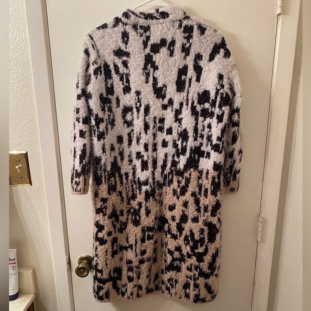 New Directions Black and White Fuzzy Cardigan - Picture 2 of 5